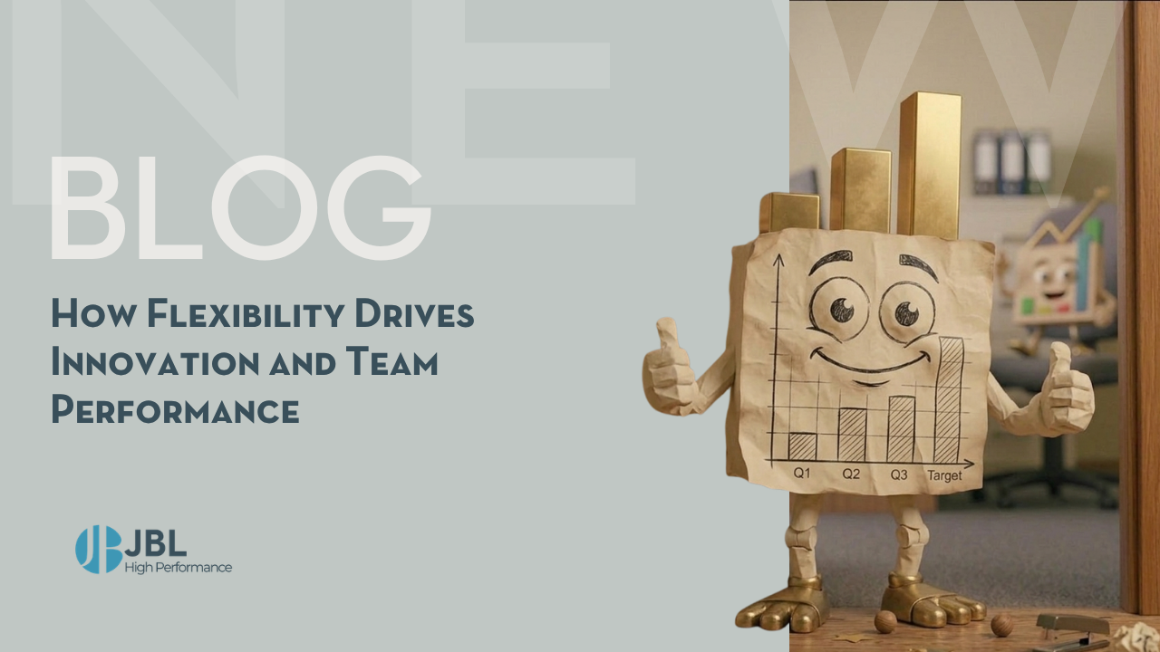 Animated bar chart character with a smiling face and thumbs up stands in an office, illustrating growth and positive team performance.